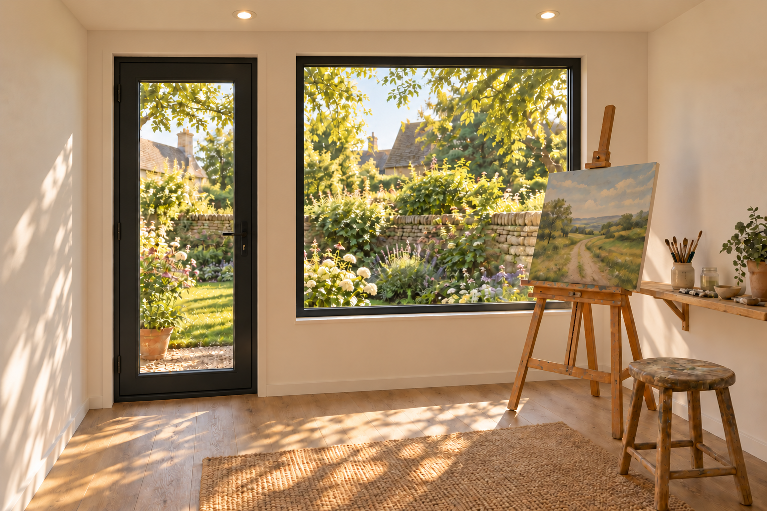 Painting studio with an easel